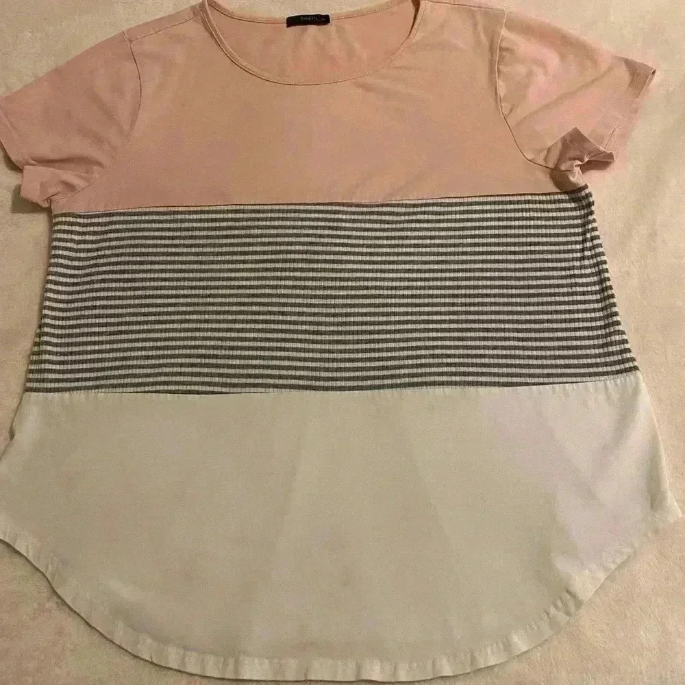 SHEIN tri color top in pink gray & white stripes & white womens size 0XL